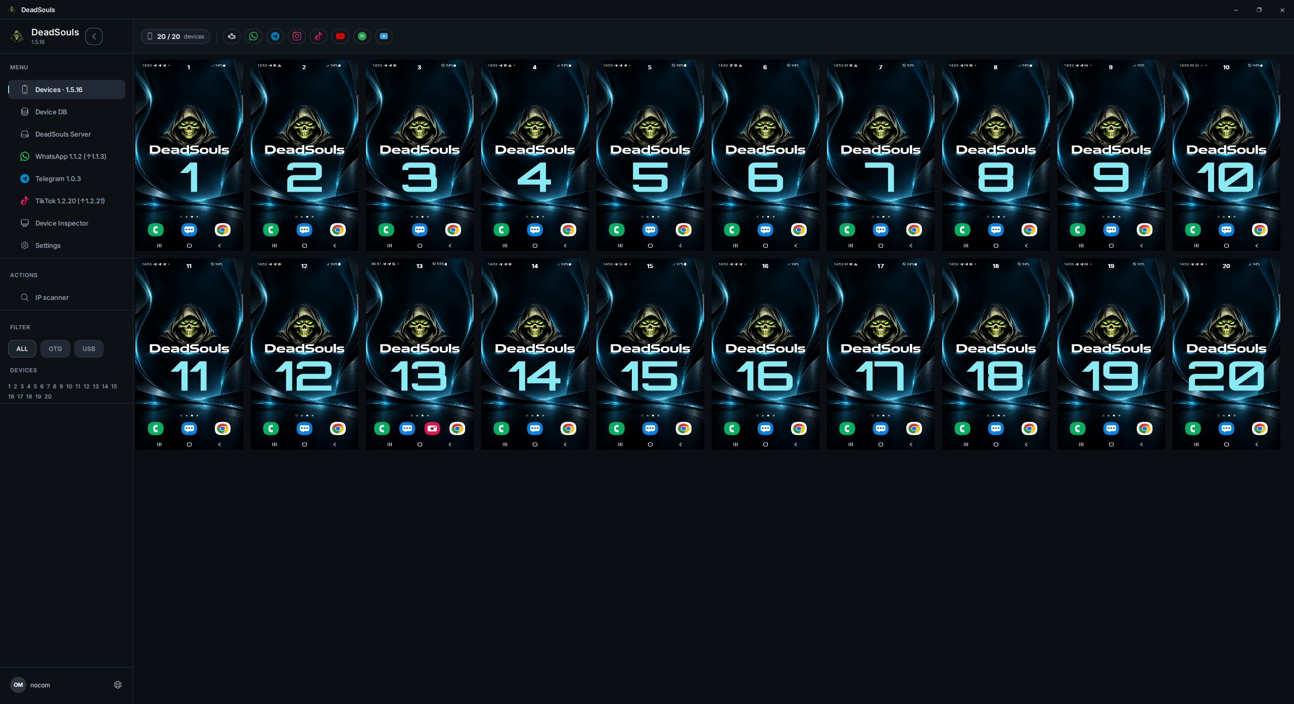 Real DeadSouls Base interface with connected Android devices
