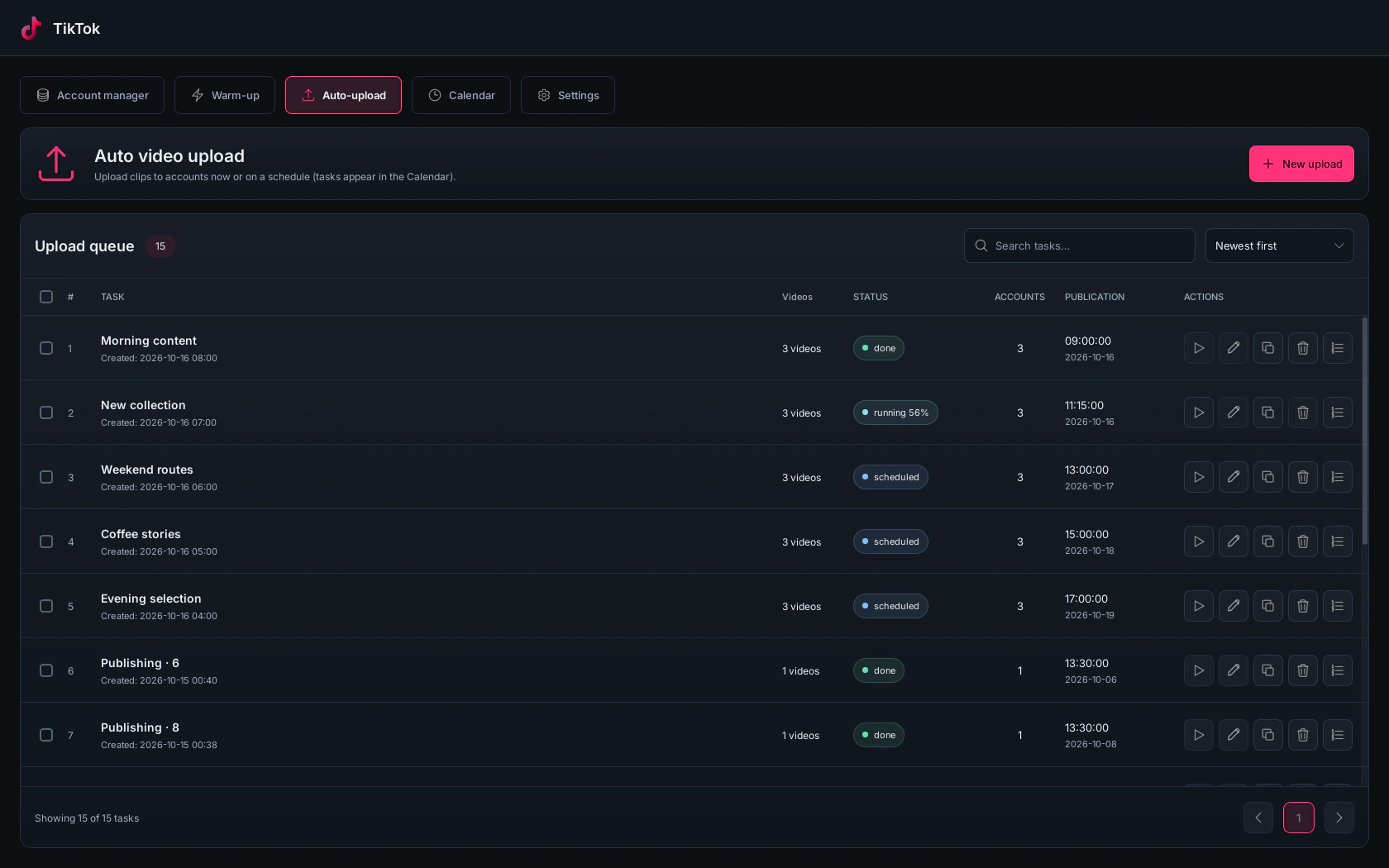 A complete video batch appears as a single task.